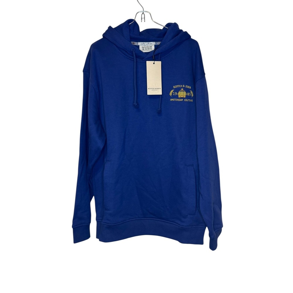 Scotch&Soda Men Sweatshirt Amsterdam Couture Hoodie Relax Fit Fleece Blue Medium